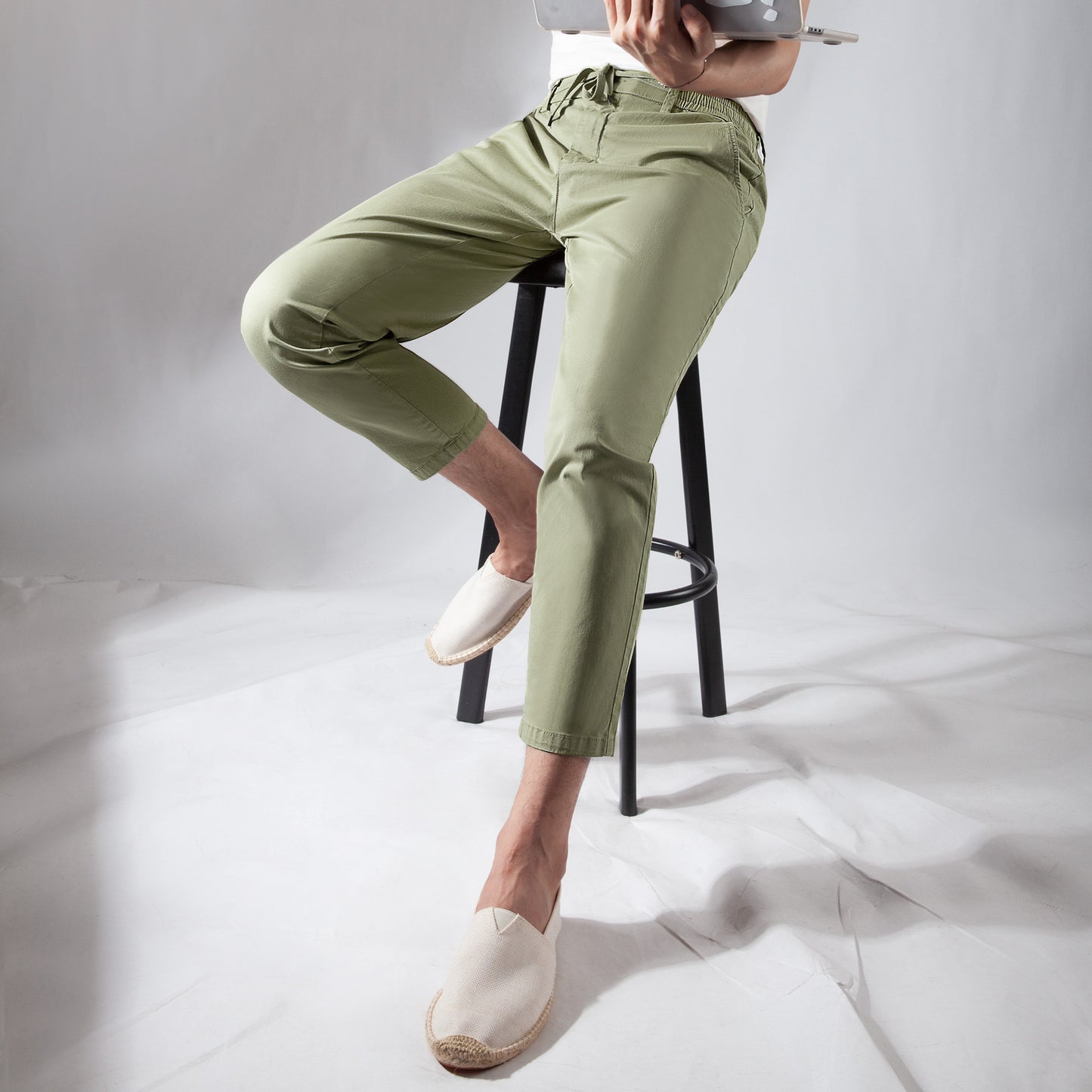 Men's S/S lace casual cropped pants