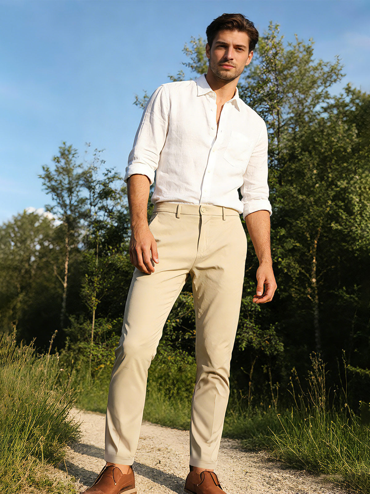 Men's S/S Tech Fabric Vertical Stripe Dress Pants