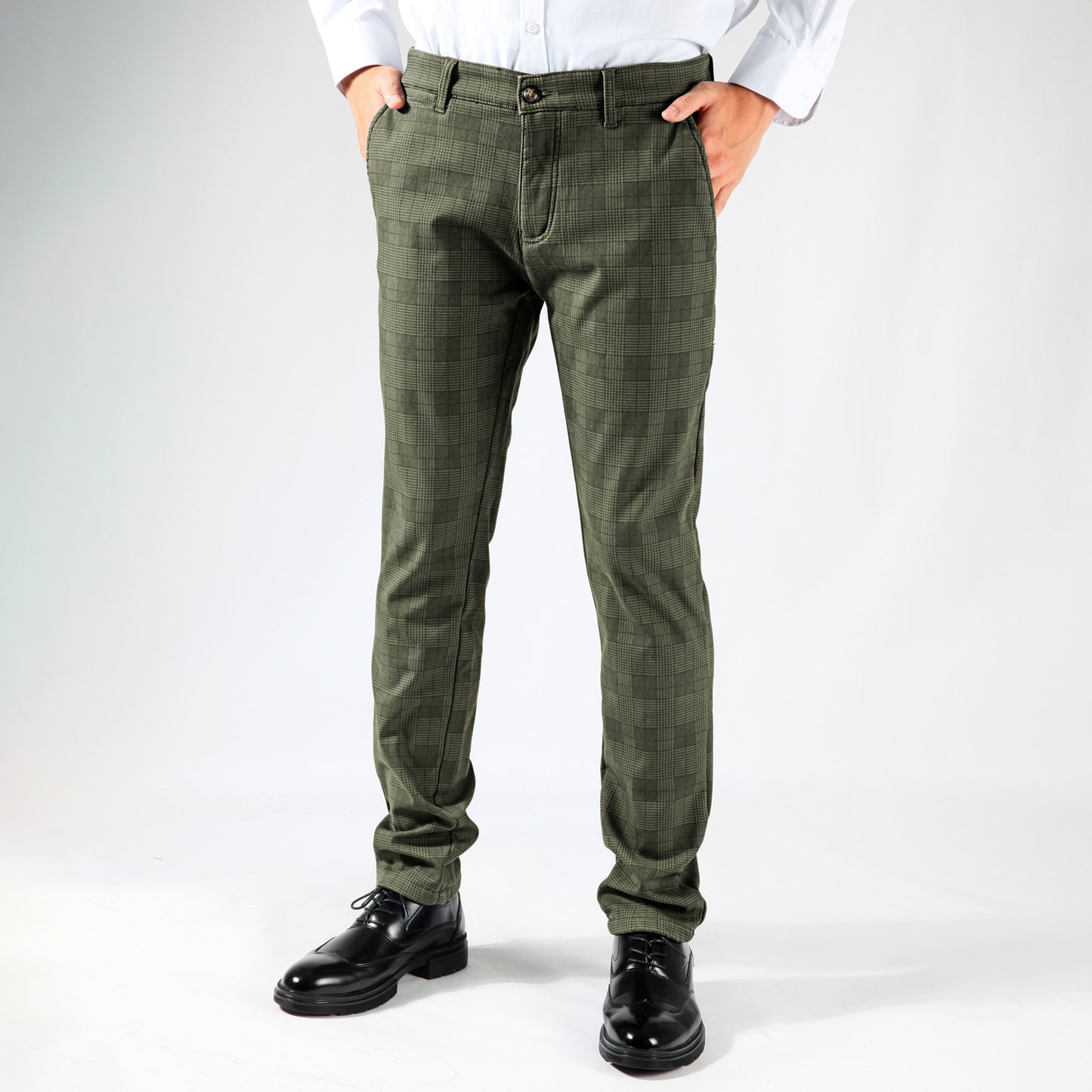Men's A/W plaid printed fleece trousers