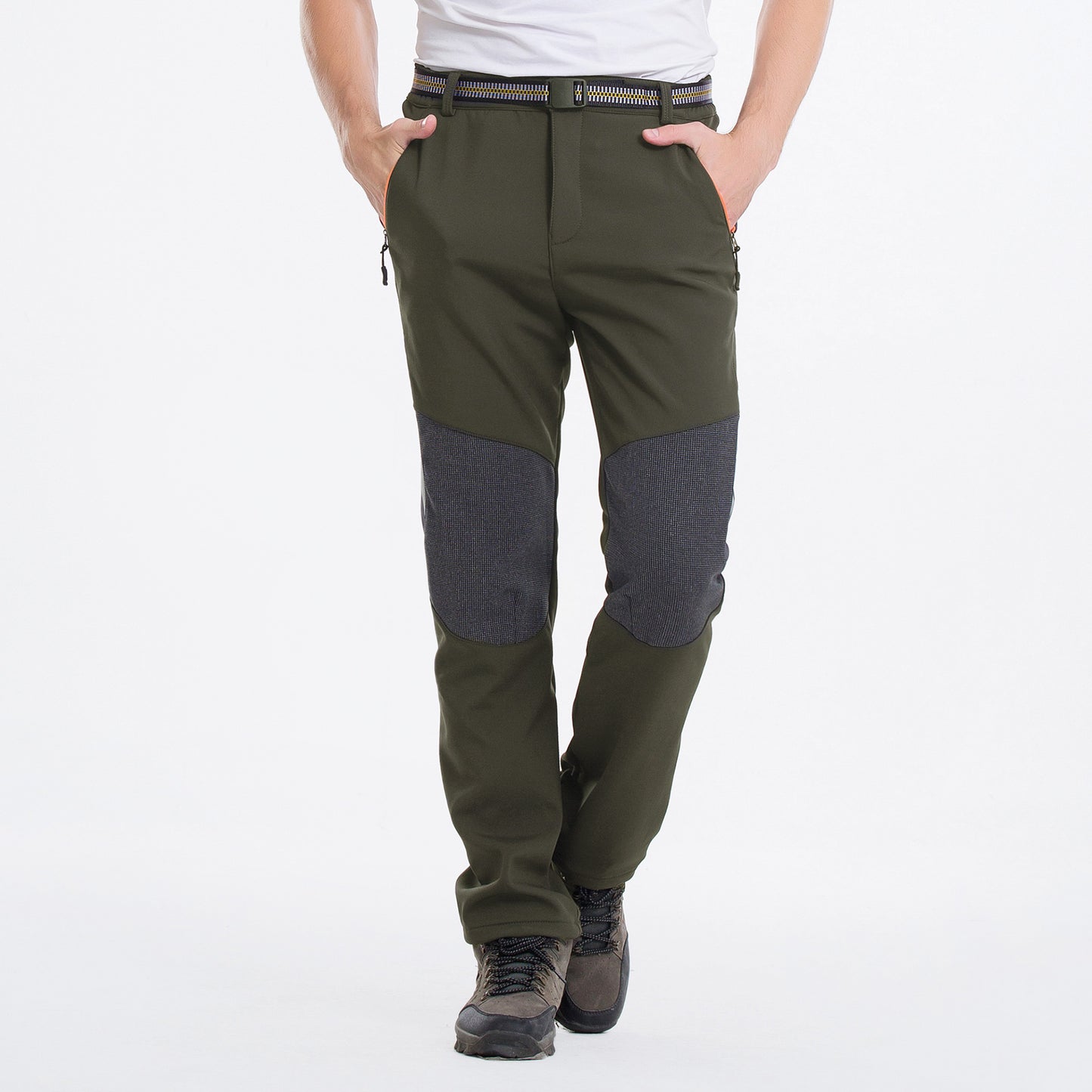 Men's A/W scratch-proof waterproof fleece warm patchwork outdoor pants